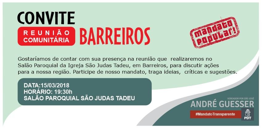 CONVITE – REUNIÃO COMUNITÁRIA EM BARREIROS